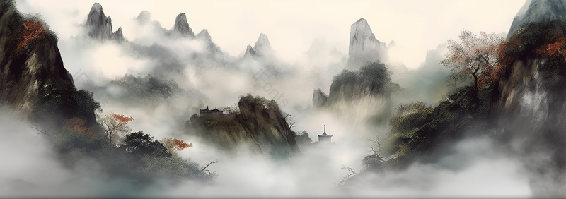 烟雾缭绕云山笼罩中国风水墨画背景,插画/手绘图,插画/手绘图库,插画/手绘图下载,插画/手绘